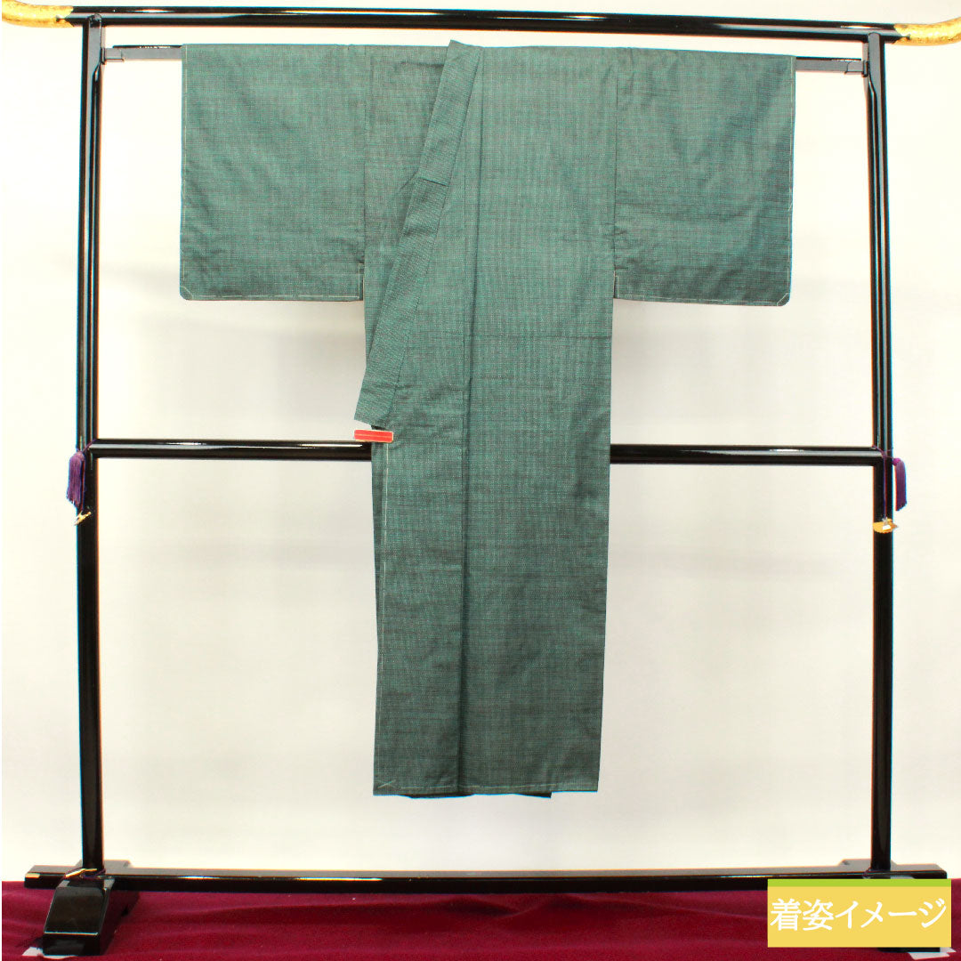 Men's pure silk, length 138cm, sleeve length 68cm, Oshima Tsumugi 100 tortoiseshell, with basting thread, unused, S rank, lined, green, 1119000702319