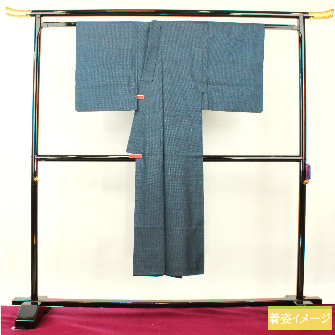 Men's pure silk, length 139.5cm, sleeve length 66.5cm, Oshima Tsumugi 100 tortoiseshell pattern, S rank, lined, navy blue, 1119000812318