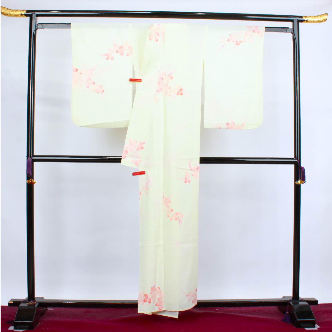 Summer pure silk komon length 157.5cm sleeve length 64.5cm white lily colored bush clover silk B rank cream color 1132000044315