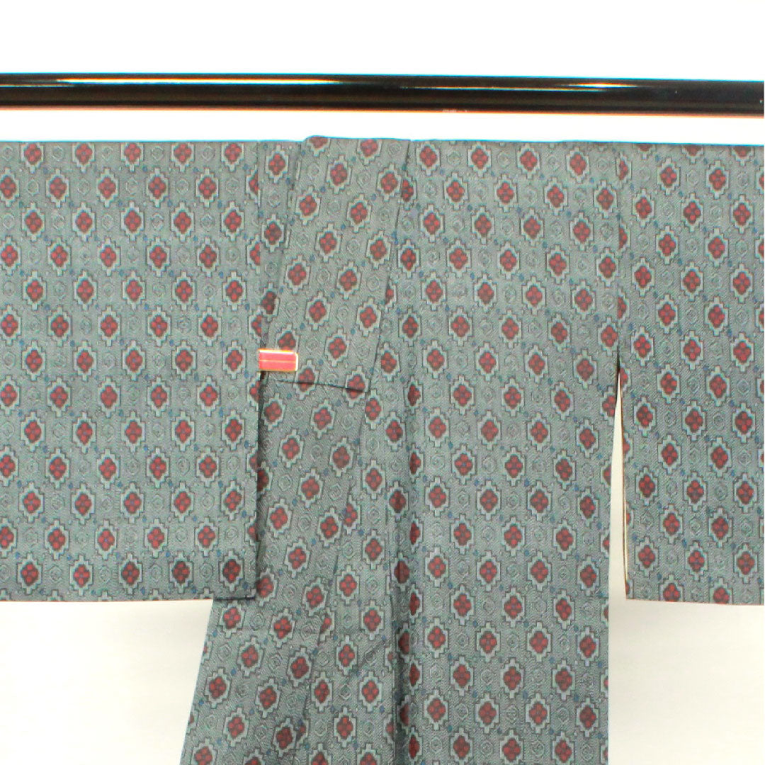 Murayama Oshima Length 154cm Sleeve length 63cm Geometric pattern Pure silk A rank Awase Navy blue 1116002133218