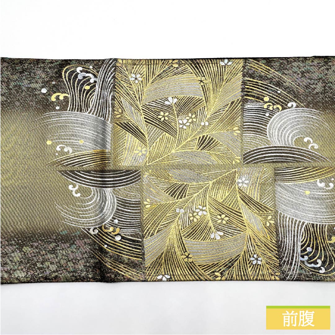 袋帯 正絹 金色（きんいろ） 玉虫金彩 金銀彩 玉虫金綵螺施ファンタジー 作家物 帯丈440cm Sランク 六通 フォーマル 金系 1123012032321