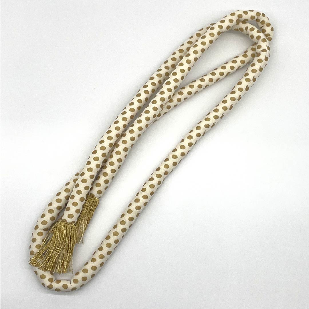 S-Rank Milky White Obijime (Sash Band) for Furisode Kimono, Round Hook, Dot Pattern, Approx. 174cm Long, Approx. 1.6cm Wide, Formal, Cream-Colored, Product Number: 1135004152415