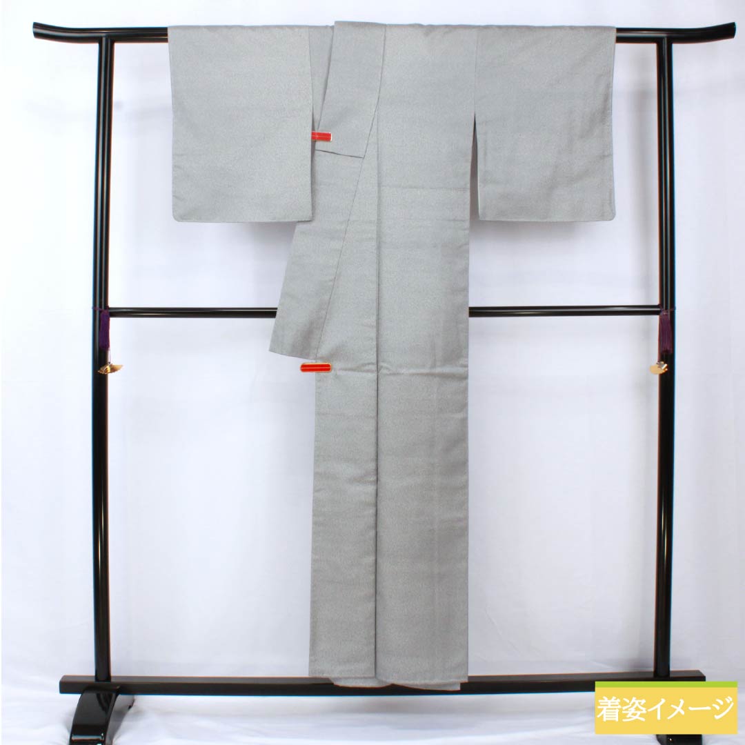 小紋 正絹 身丈153cm 裄丈62.5cm 袷 銀色（ぎんいろ） 天目染 しつけ糸付き Aランク グレー系 1115005353222