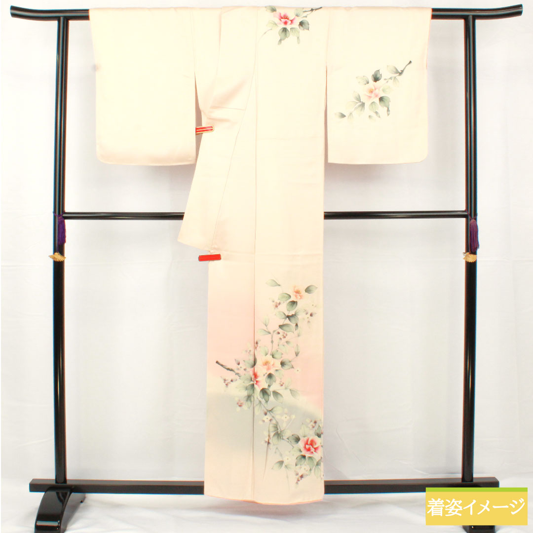 訪問着 正絹 袷 身丈157cm 裄丈64cm 京友禅 草花模様 しつけ糸付き 未使用品 Sランク ピンク系 1112005182313