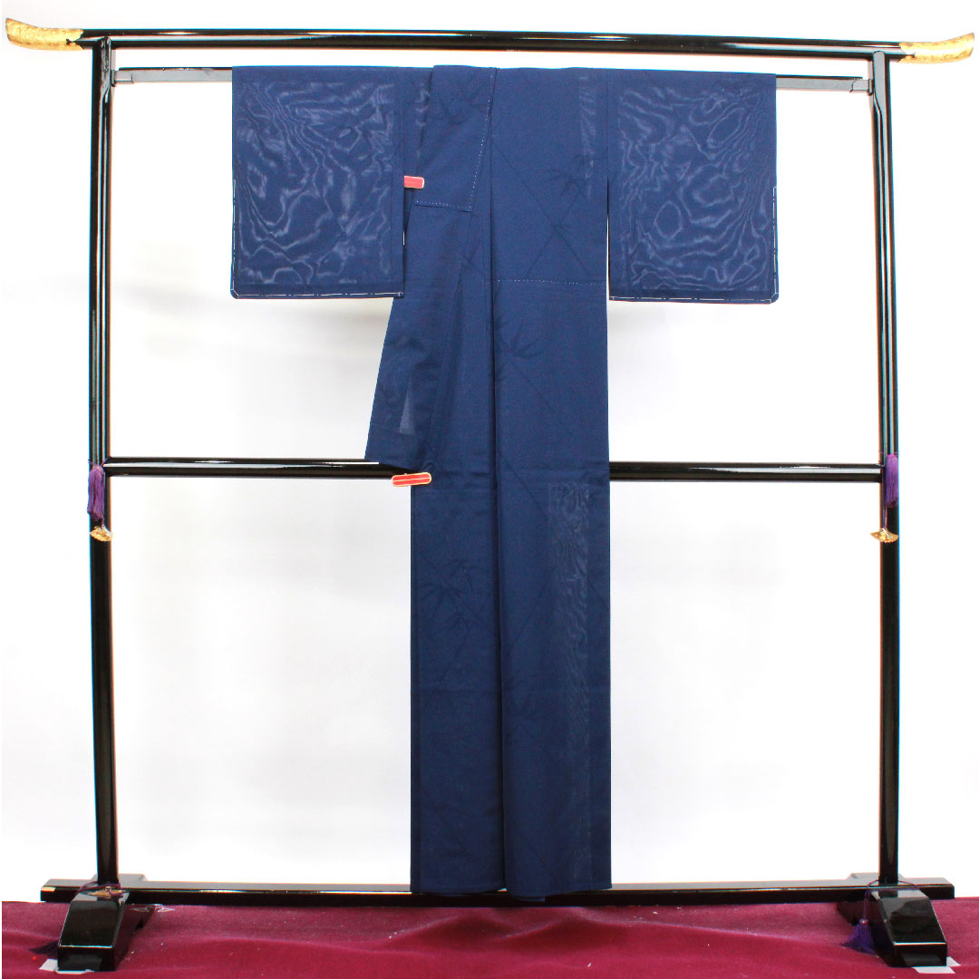 夏物 正絹 色無地 身丈153.5cm 裄丈62.5cm 紺桔梗色（こんききょういろ） 竹 しつけ糸付き 未使用品 紗 Sランク 紺系 1132000622218