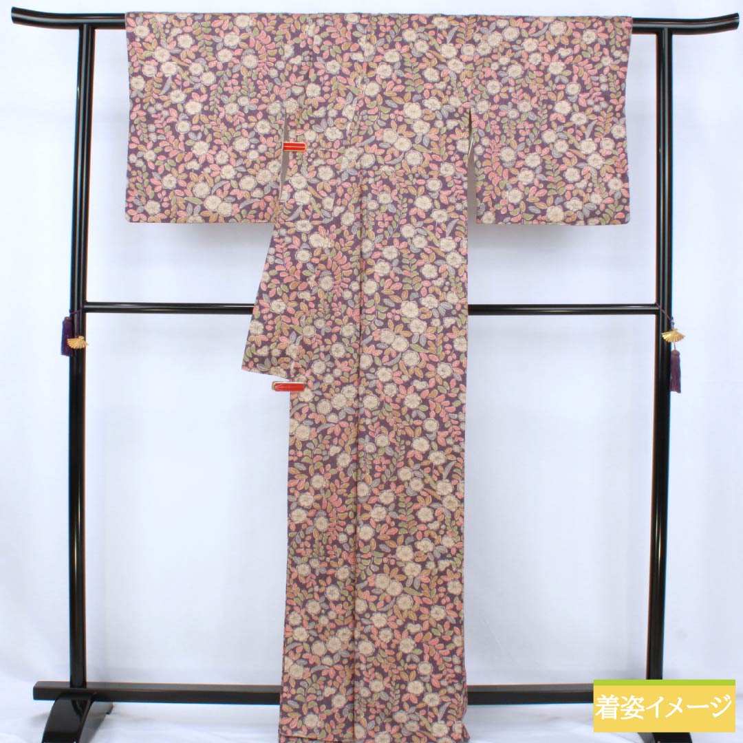 小紋 正絹 Aランク 身丈163cm 裄丈68cm 袷 中紫色（なかのむらさきいろ） 辻ヶ花 紫系 1115007723420
