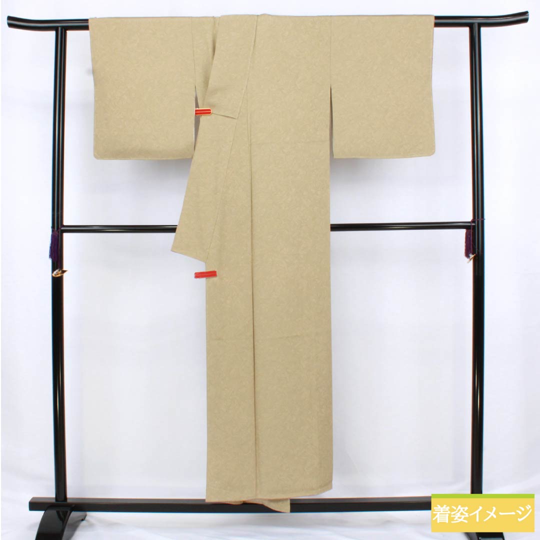 小紋 正絹 身丈150cm 裄丈64.5cm 袷 茅色（かやいろ） 墨流し染 しつけ糸付き Sランク ベージュ系 1115006292125