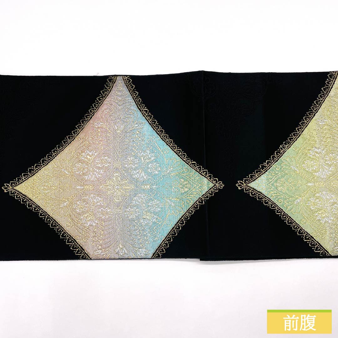 [Unfinished] Nagoya Obi, Pure Silk, S Rank, Shosoin Pattern, Obi Length 353cm, Rokutsu, Semi-Formal, Black Family, 1124008982310
