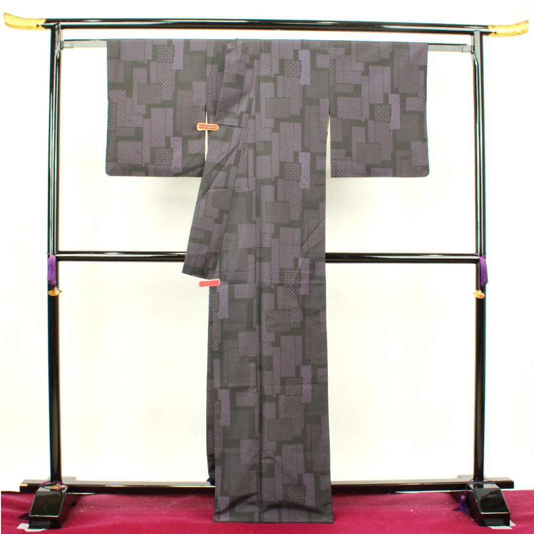 Tsumugi Length 160cm Sleeve length 66.5cm Geometric pattern Polyester S rank Awase Black 1116002602410