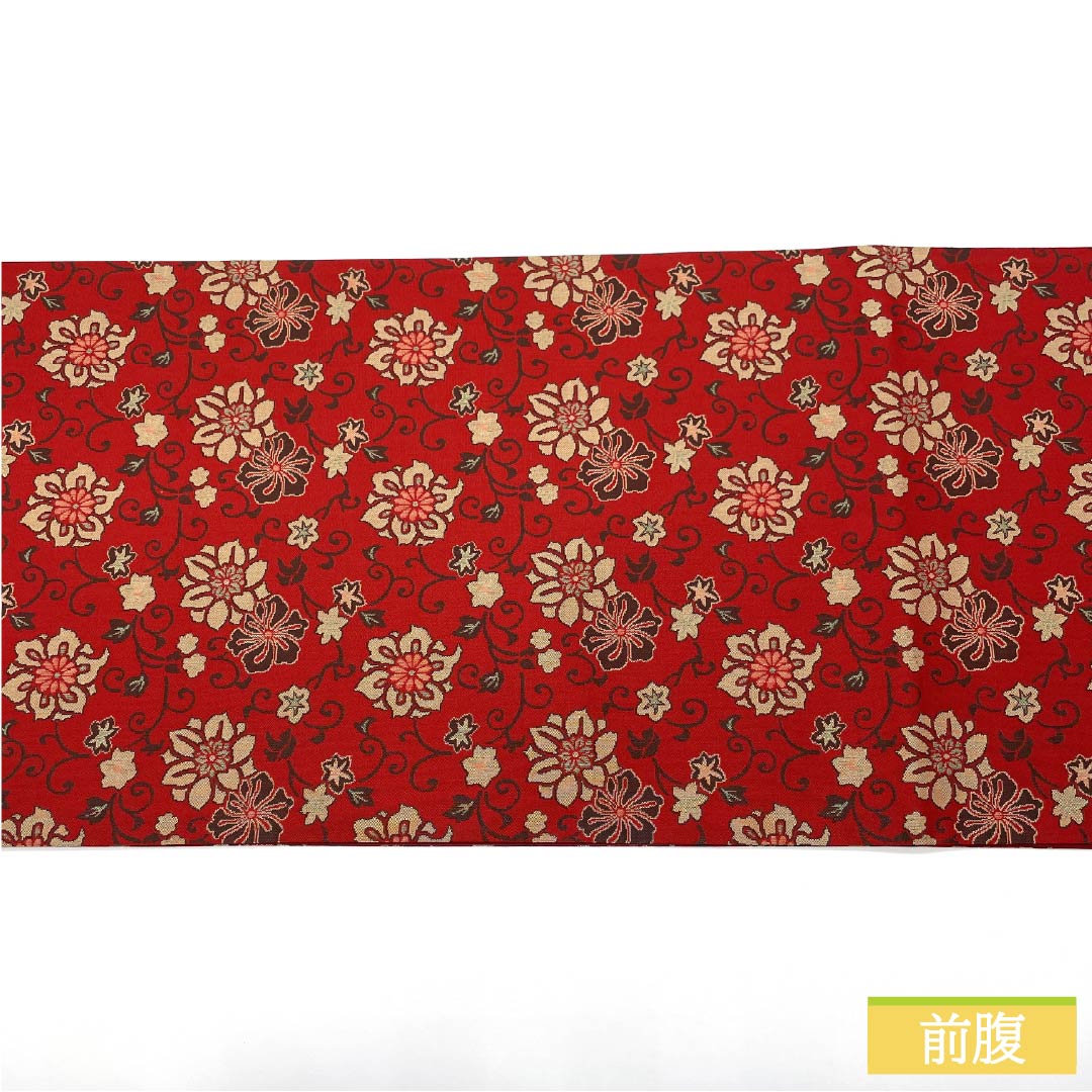 袋帯 正絹 赤紅色（あかべにいろ） 花唐草 帯丈428cm Sランク 全通 カジュアル 赤系 1123013242312