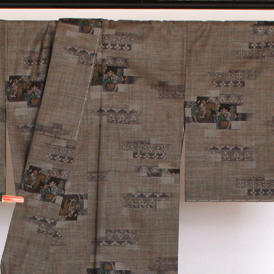 Oshima Tsumugi Length 156cm Sleeve length 65cm 9 marks Pure silk S rank Awase Brown 1116000492314