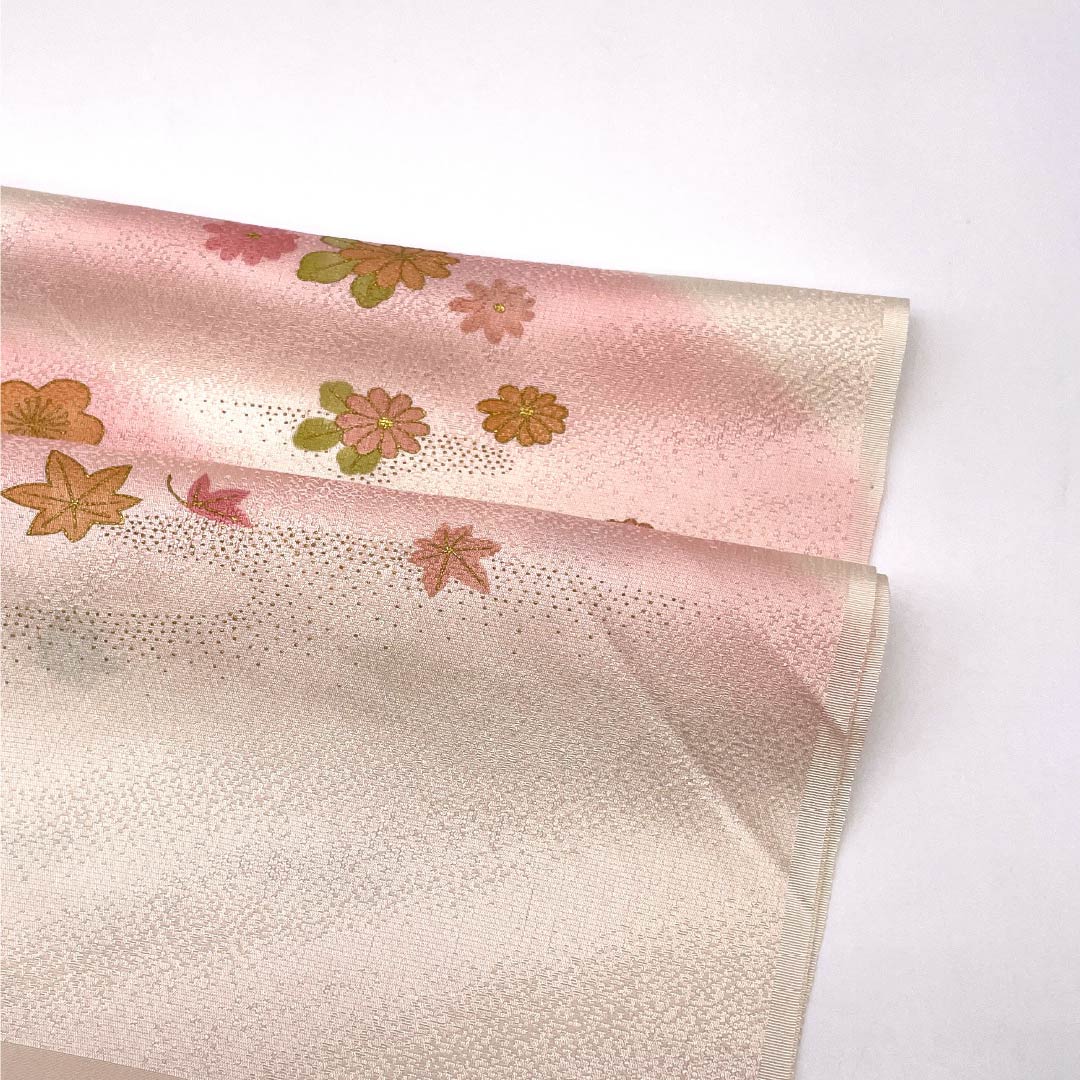 帯揚げ 正絹 Sランク セミフォーマル 翁茶色（おきなちゃいろ） 遠山 松竹梅 菊 長さ約174cm 幅約29cm ピンク系 1136002342913