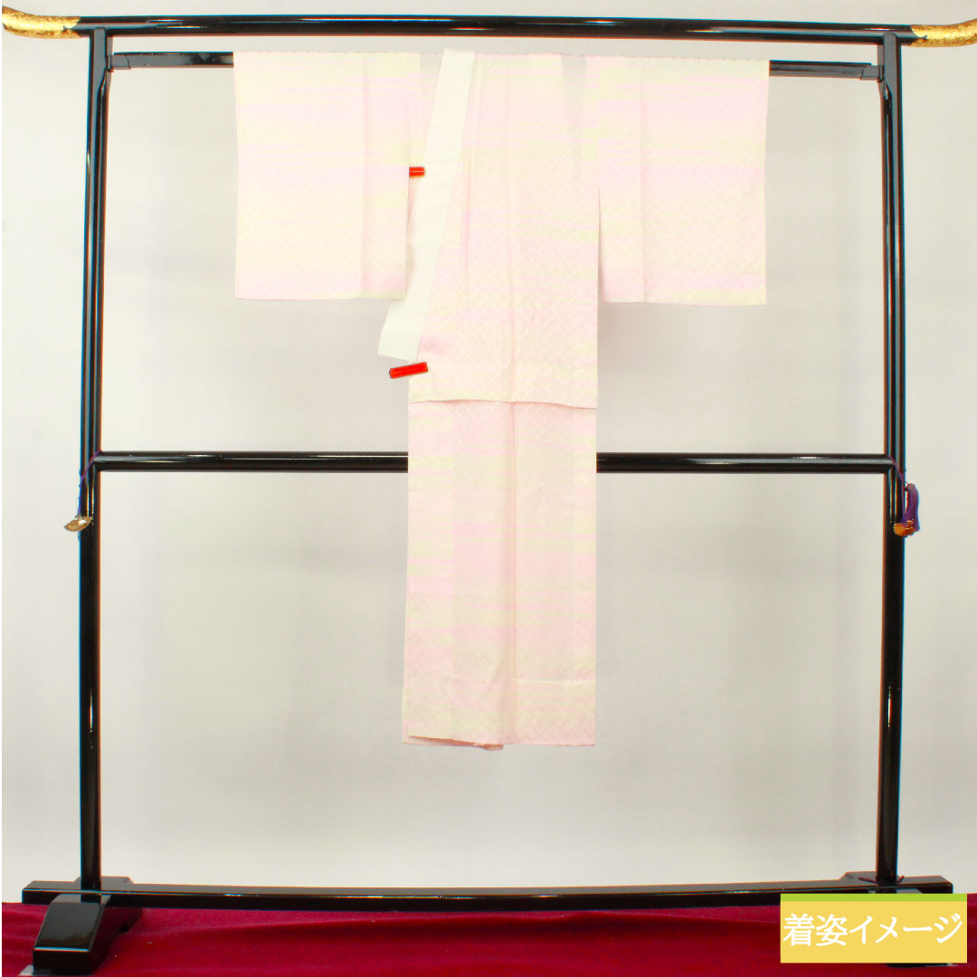 Silk Nagajuban, length 126cm,裄丈 63cm, unlined, blurred dye, tucks, S rank, pink, 1129000652313