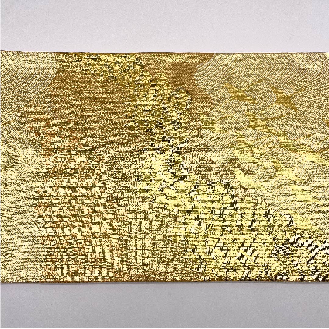 Fukuro Obi Gold Saga Nishiki Cherry Blossom Crane Length 450cm Pure Silk A Rank Six-way Formal Gold 1123006063321