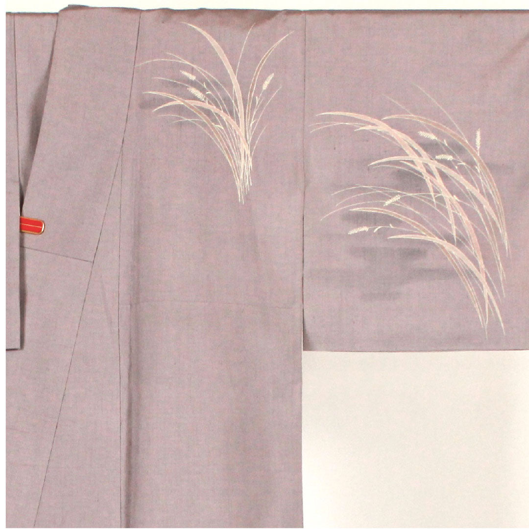 訪問着 袷 身丈161cm 裄丈66cm 芒模様 紬地 正絹 Sランク 紫系 1112000762420