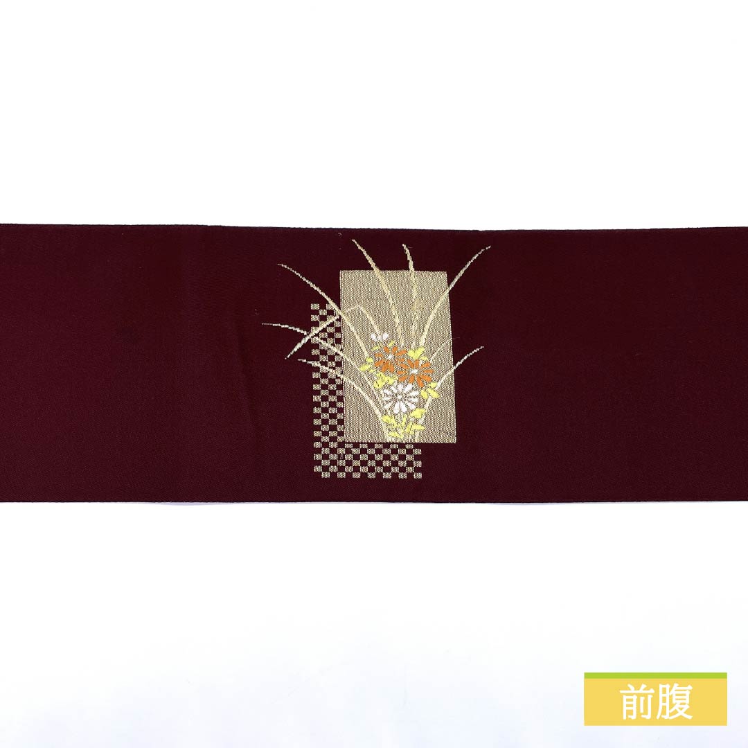 Nagoya Obi in Magnolia Blue with Floral and Checkered Patterns, Scales, Length 359cm, Pure Silk, A-Rank, Pointed Design, Semi-Formal, Purple, Item Number 1124008363320, Nagoya Style