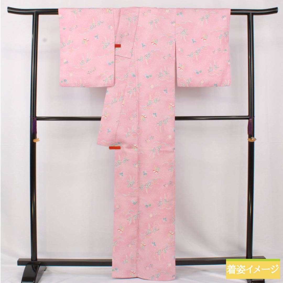 Small pattern, polyester, length 165cm, sleeve length 64cm, lined, one-kin dyeing, washable kimono, floral, S rank, pink, 1115005182513