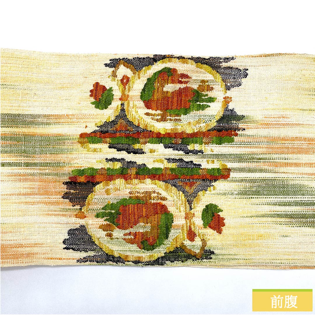 Nagoya obi, off-white, Greek pattern, pongee fabric, obi length 353.5cm, pure silk, S rank, point pattern, casual, cream color, 1124005992315, pine needle style