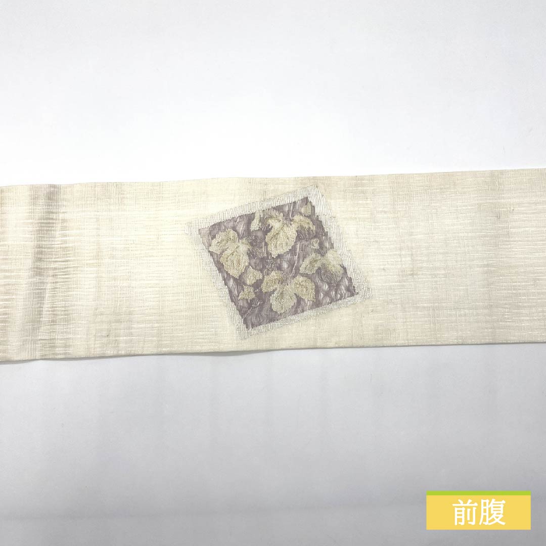 Nagoya obi, pure silk, chalk color, scoop weave, colored paper, bellflower, summer obi, obi length 369cm, S rank, point pattern, semi-formal, white, 1124006812311, Nagoya style