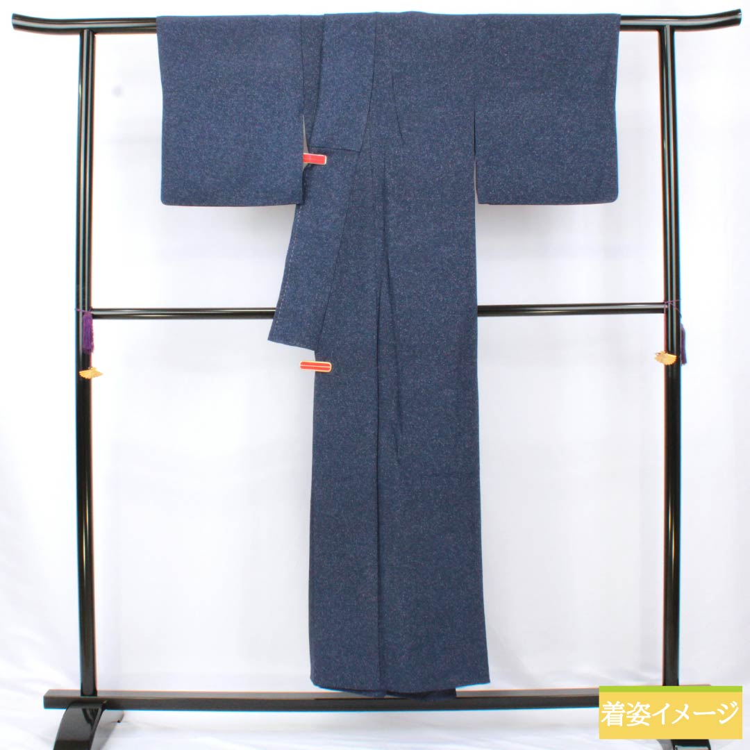 Komon (small pattern) silk S rank, length 150.5cm, sleeve length 65cm, single layer, navy blue (kon-iro) with one crest, ivy pattern, sewn-on dyeing, navy blue, product number 1115007002118