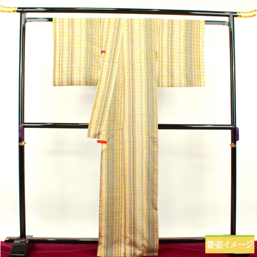Komon, pure silk, length 165.5cm, sleeve length 64cm, lined, pongee fabric, tie-dye, stripes, S rank, gradation style, 1115003652599
