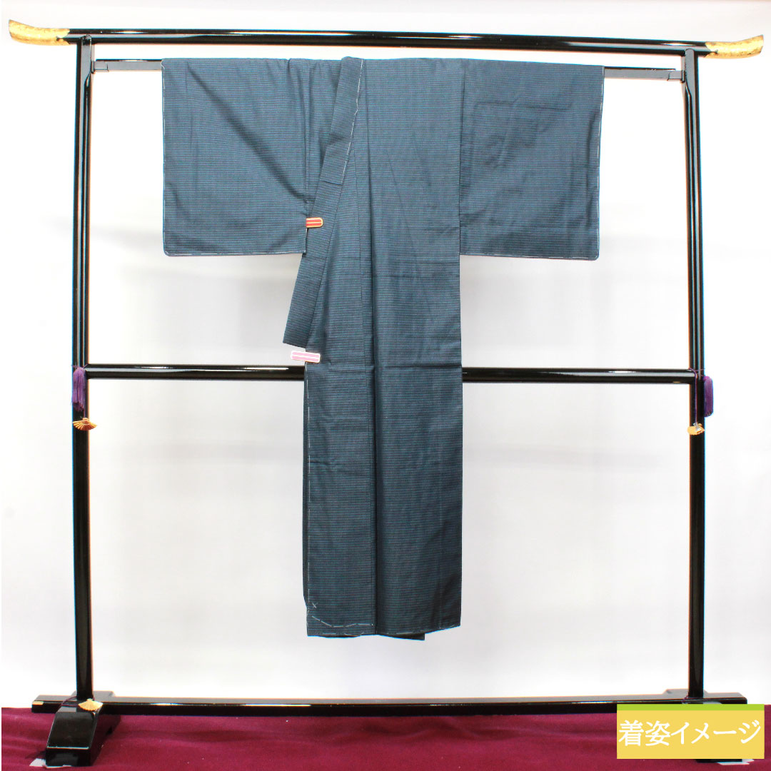 Men's pure silk, length 136.5cm, sleeve length 67cm, Oshima Tsumugi, tortoiseshell pattern, basting thread included, ensemble, S rank, lined, navy blue, 1119000712318