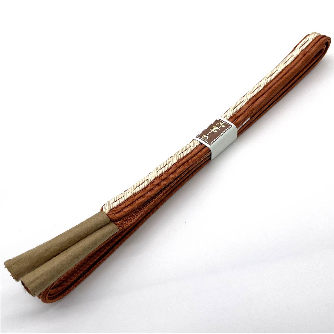(New old stock) Obi-jime (belt fastener) made of pure silk, quarter-length string, birch color, new old stock, length approx. 165cm, width approx. 1.2cm, casual, S rank, brown, 1135001442914