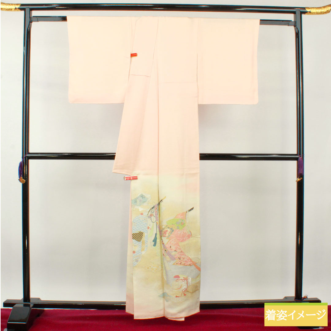 色留袖 正絹 身丈159cm 裄丈63cm 袷 乙女色（おとめいろ） 寿光織 吉祥文様 一つ紋 五三桐 Sランク 一つ紋 ピンク系 1111001292313