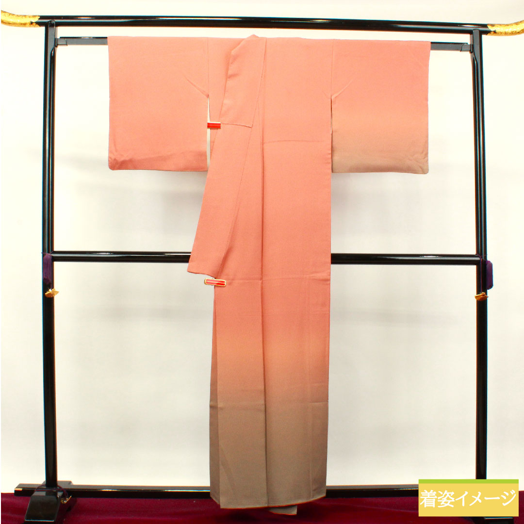 色無地 正絹 身丈155.5cm 裄丈66cm 桃染色（ももそめいろ） 天目染 銀晶天目 袷 Sランク 朱系 1114001102316