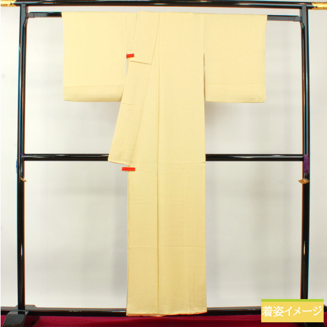 Plain color, pure silk, length 155.5cm, sleeve length 64.5cm, Tokyo white brown, plain color, plum blossom pattern, lined, A rank, yellow, 1114001463323