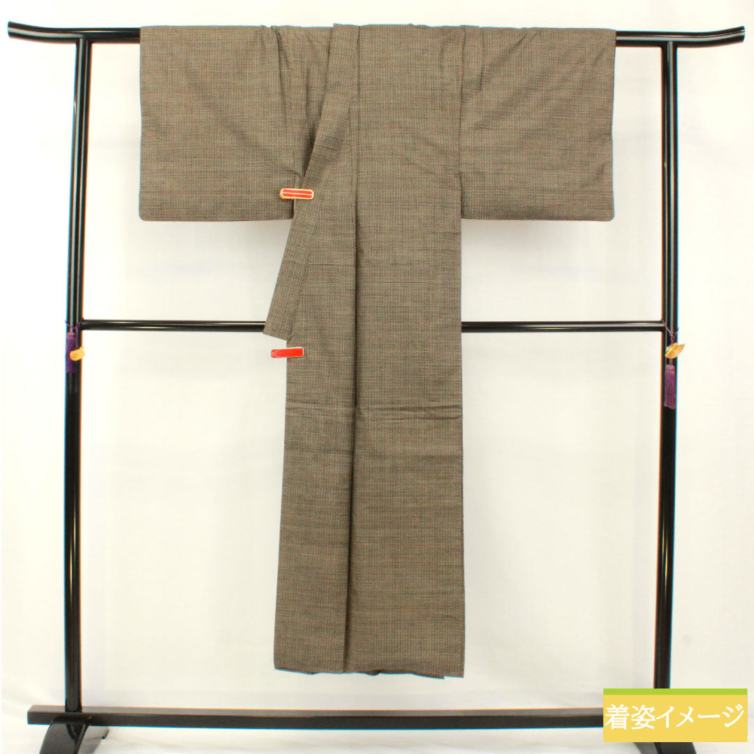Men's A-Rank Silk Kimono, Length 144.5cm, Sleeve Length 67cm, Oshima Tsumugi Pongee with Varied Kokasuri Pattern, Mud-Dyed, Brown, Lined, Product Number: 1119001843414