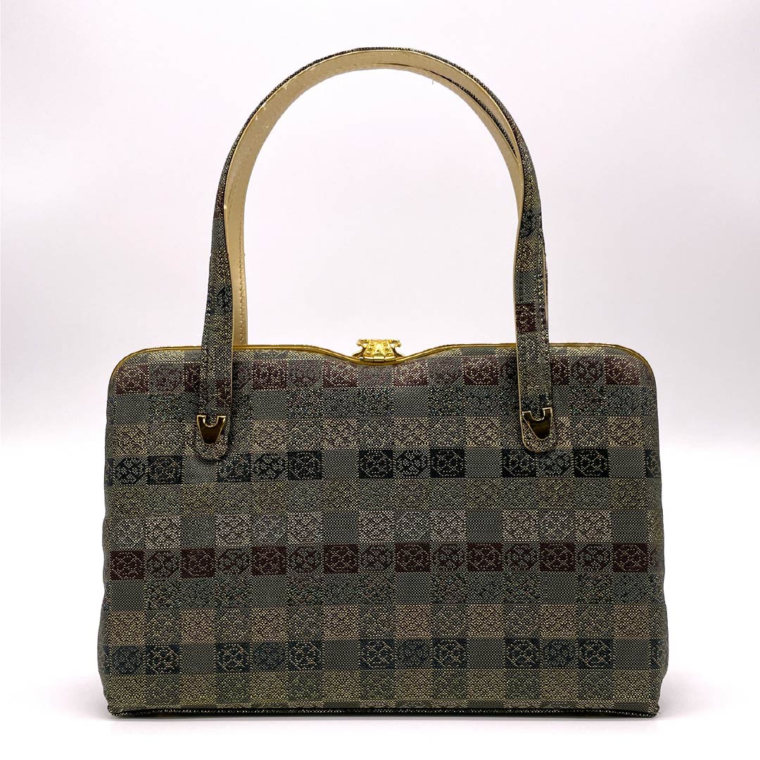 Formal Japanese style bag, dull color, for Tomesode, checkered pattern, classic pattern, green, S rank, 113900057219