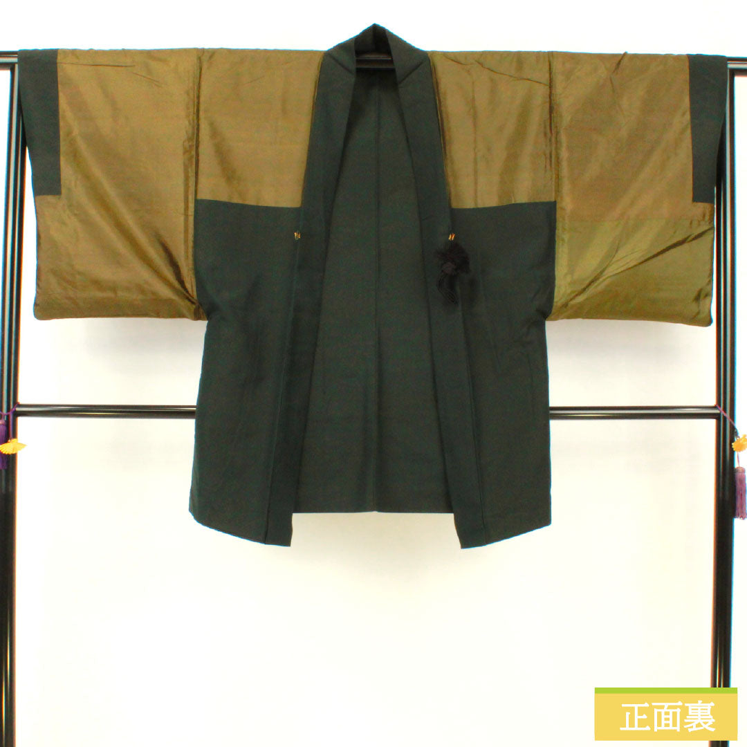 Men's silk S-rank kimono, length 88cm, sleeve length 66cm, rusty iron color (sabi-tui), green tsumugi fabric, product number 1119001642119