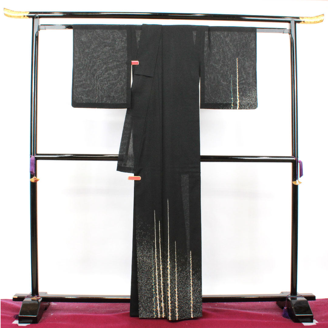 夏物 正絹 訪問着 身丈164cm 裄丈63cm  抽象模様 紗 Sランク 黒系 1132001322410