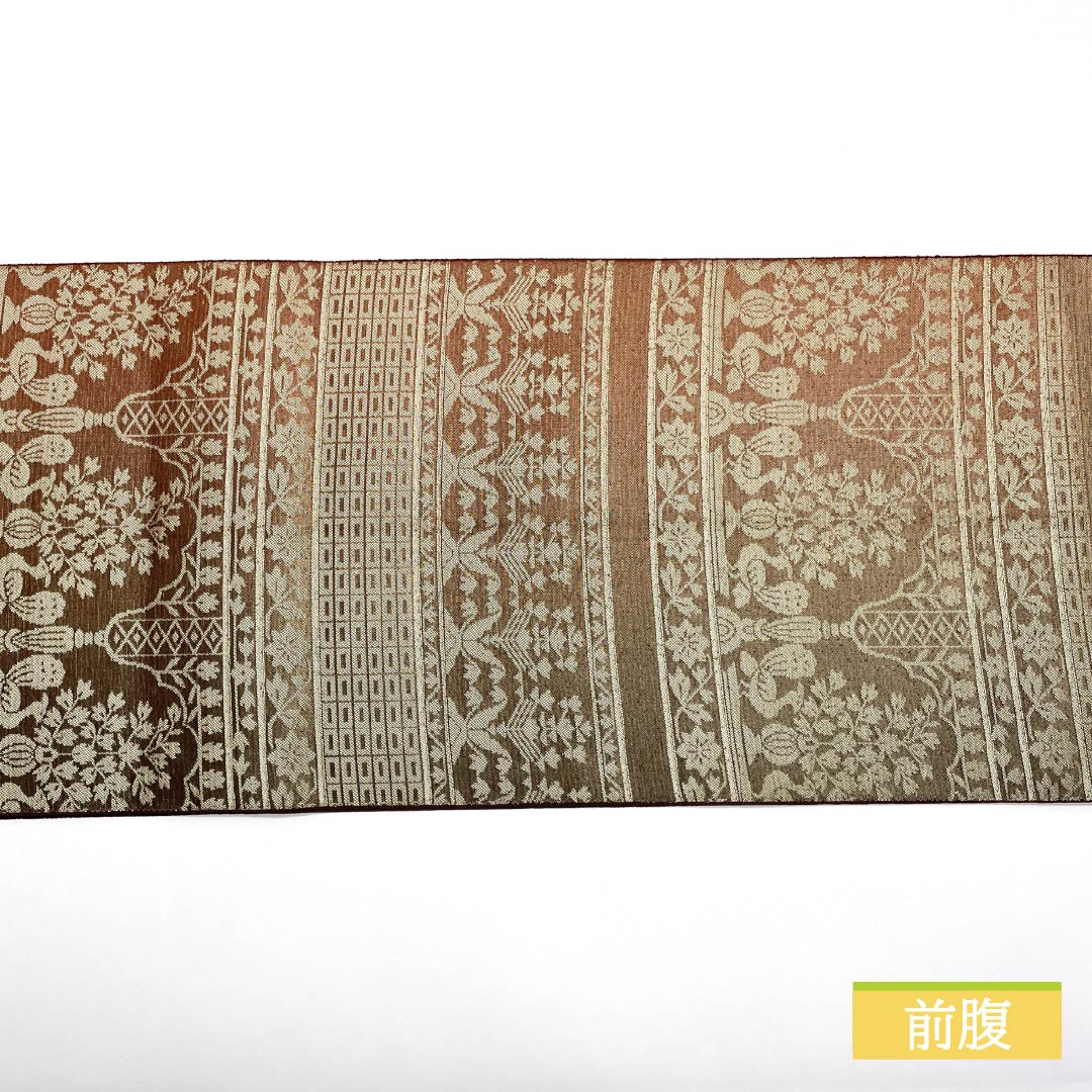 Nagoya obi, copper color (akaganeiro), Inca bird, obi length 360cm, pure silk, S rank, six-pass, casual, brown, 1124007432314, open style
