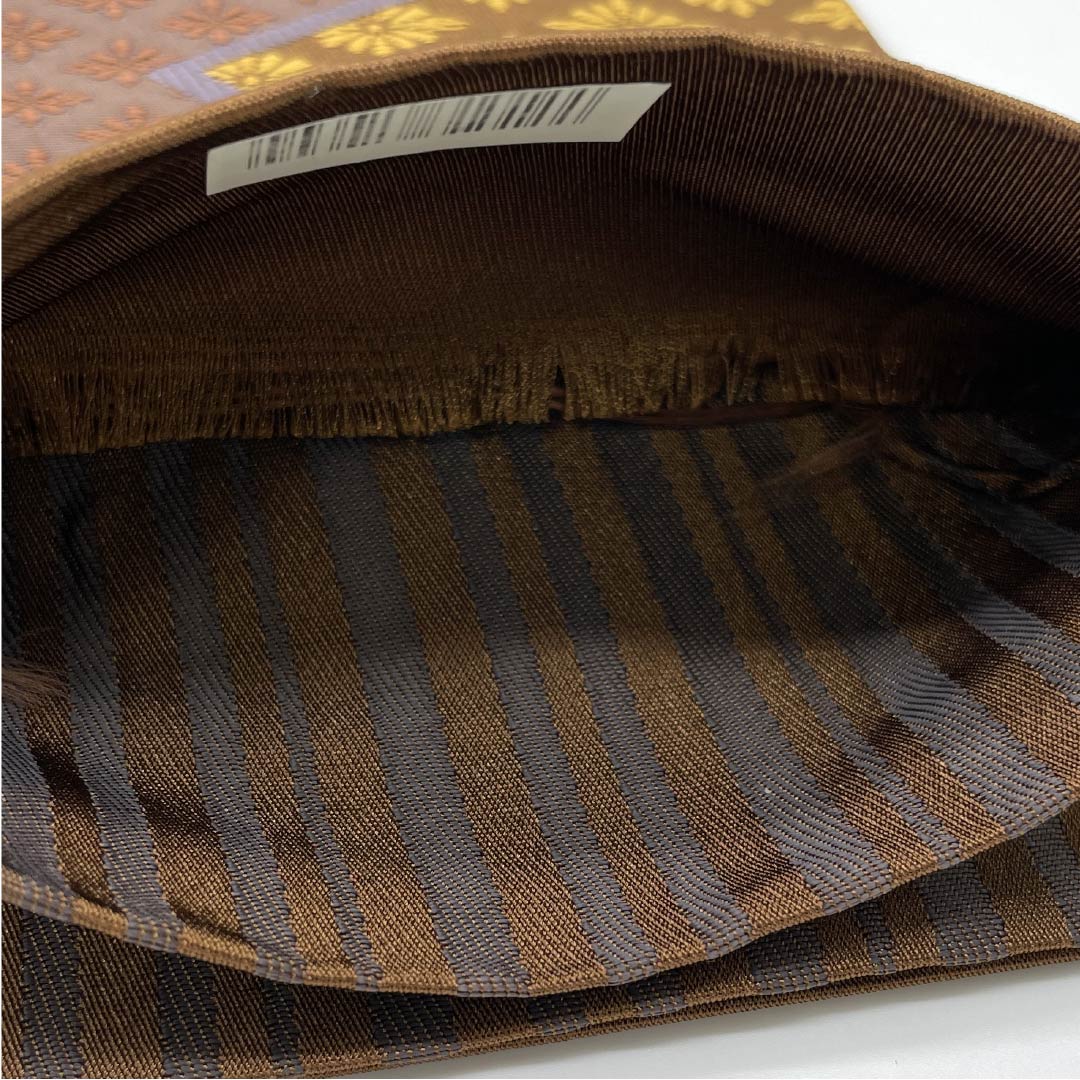 [Unfinished] Half-width obi, polyester, S rank, yokan-iro (dark reddish-brown), kiku-hishi pattern, obi length 400cm, brown tones, 1125001772414