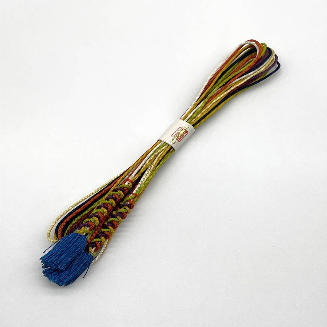 Stylish, colorful obijime (sash band) made of pure silk (S-rank), with twisted tassels, approximately 150cm long and 0.5cm wide. Casual, gradient design. Product number: 1135004922399