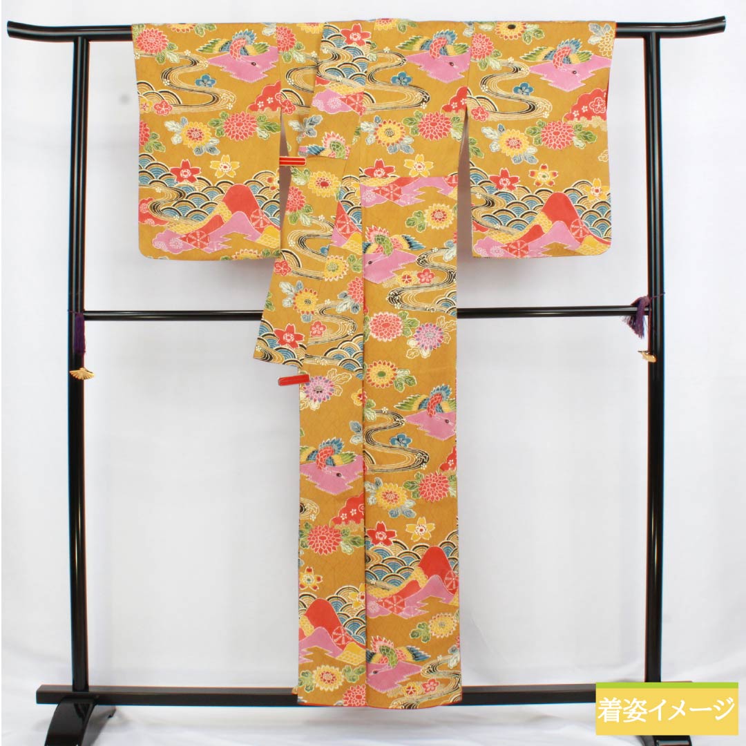 小紋 正絹 Sランク 身丈156cm 裄丈63.5cm 袷 狐色（きつねいろ） 京紅型 吉祥文様 橙系 1115006402326
