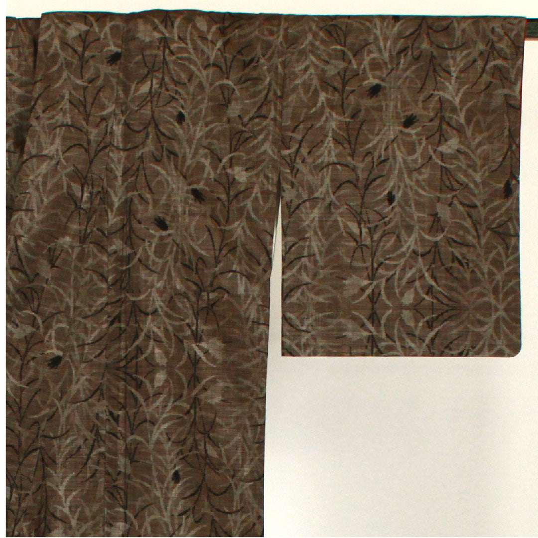 Oshima Tsumugi, Length 159cm, Sleeve length 65cm, Warp and weft ikat, Floral pattern, Pure silk, B rank, Awase, Brown, 1116001253314
