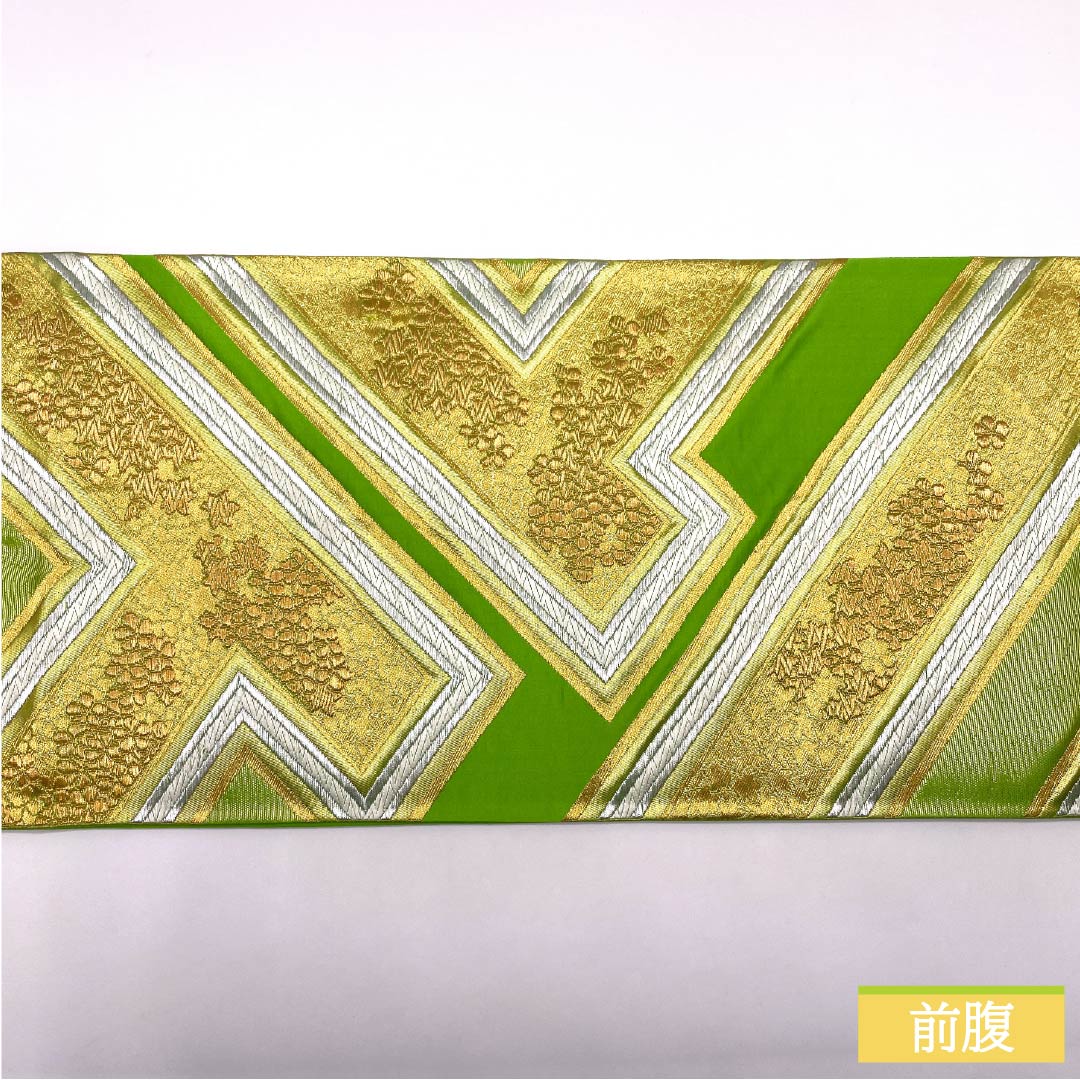 Yellow-green fukuro obi (sash) for furisode (long-sleeved kimono) made of pure silk by Hattori Orimono, featuring Shiratori Tsuzuriko. Length: 415cm. A-rank. Six-fold obi. Formal. Green. Product number: 1123014473319