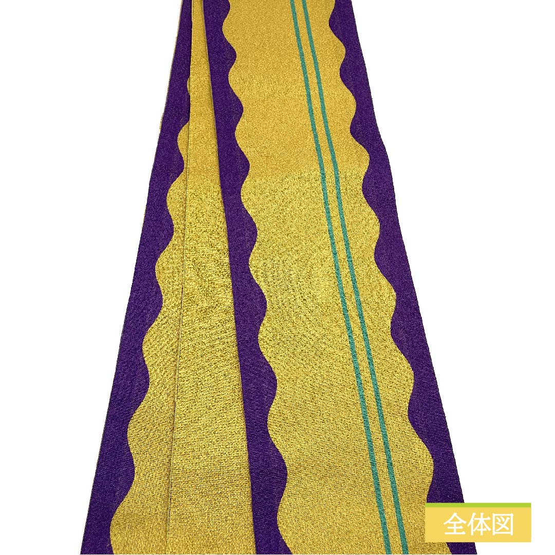 [Unfinished] Half-width obi, polyester, A rank, Haze-iro (brownish yellow), geometric pattern, waves, Obi length 340cm, Yellow系 1125000883323