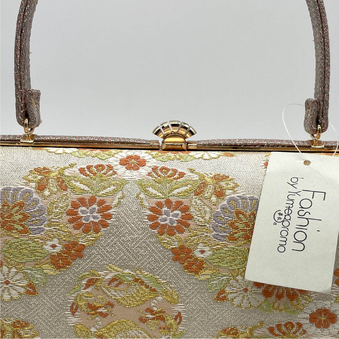 (Like New) Formal Zori and Bag Set, Chrysanthemum Design, Obi Fabric, Size M, Silver, 1133000361322