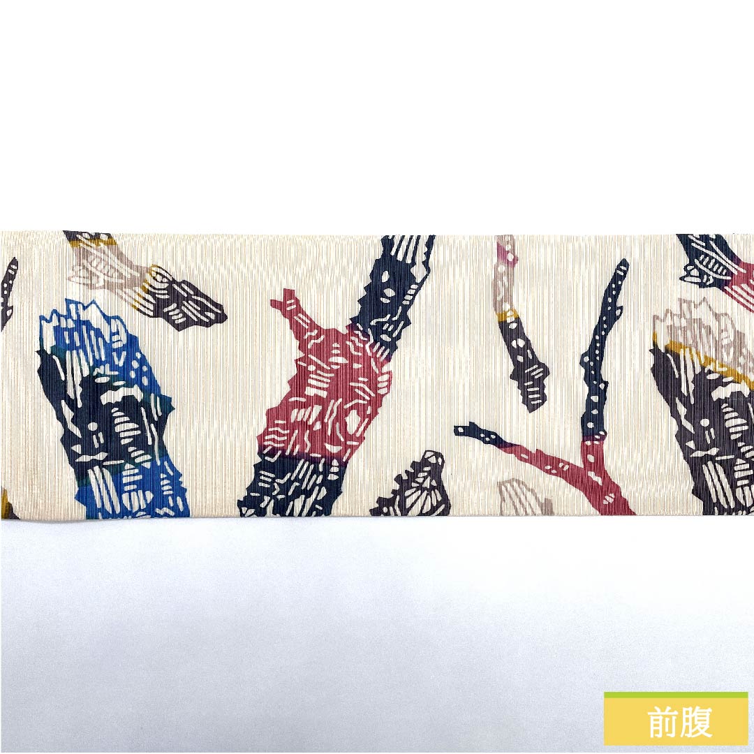 Nagoya obi, natural color, stencil dyeing, Kyoto Bingata, abstract pattern, obi length 378.5cm, pure silk, S rank, full length, casual, white, 1124005772311, Nagoya style