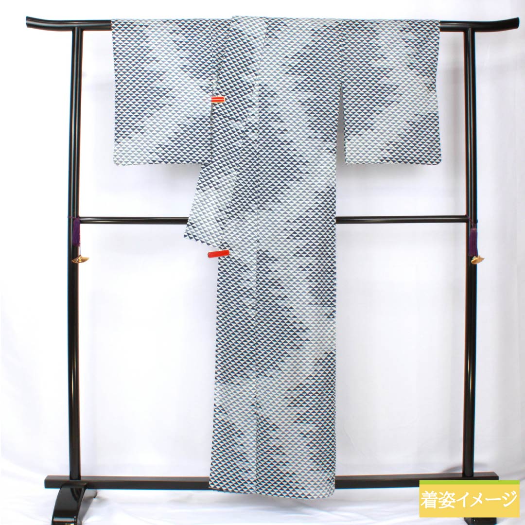 Summer kimono, polyester, small pattern, length 159cm, sleeve length 65.5cm, scales, washable kimono, silk, S rank, white, 1132002302311