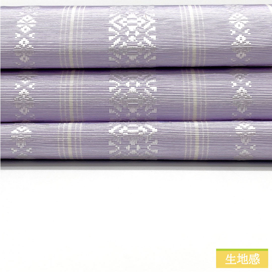 [Unfinished] Half-width Obi, Pure Silk, NEW Rank, Shiro Sumireiro (pale violet), Authentic Hakata-ori, Kenjo Pattern, Dokko, Koko Stripes, Hanazara, Obi Length 380cm, Purple family, 1125001891320