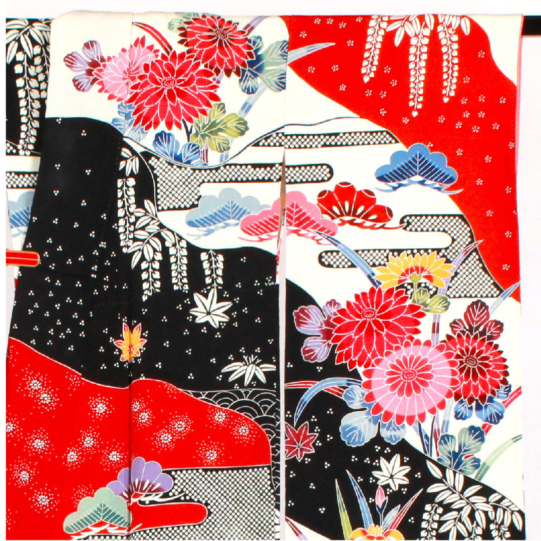 振袖 身丈160cm 裄丈63cm 袷  京紅型 松竹梅 青海波 正絹 Aランク 白系 1113000793411