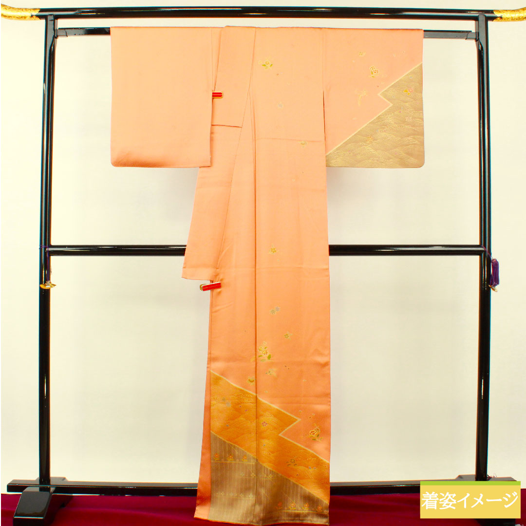 訪問着 正絹 袷 身丈165.5cm 裄丈66.5cm 朱華色（はねずいろ） 京友禅 吉祥文様 Aランク 橙系 1112004623526