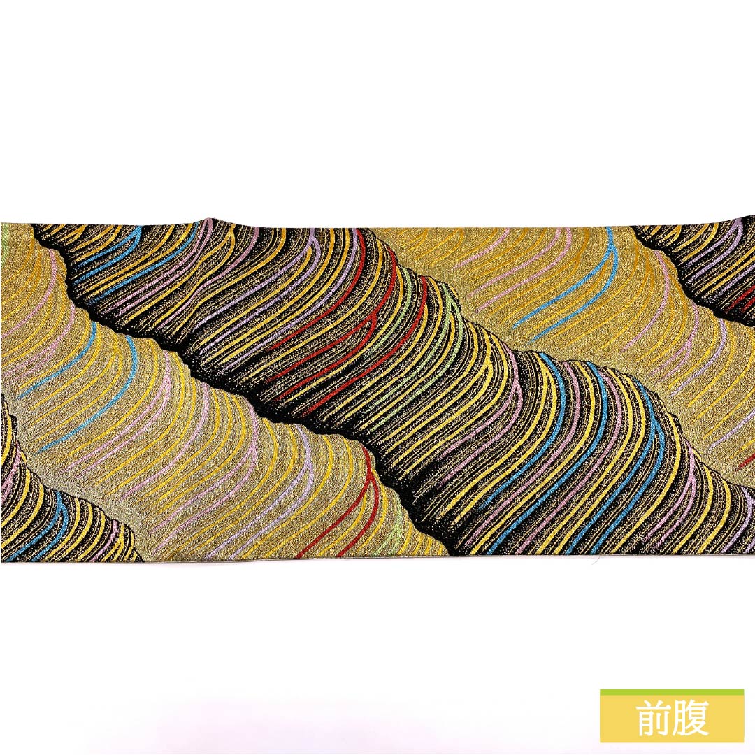 Fukuro Obi, Pure Silk, For Furisode, Abstract Pattern, Length 436cm, S Rank, Six-way, Formal, Gold, 1123013572321