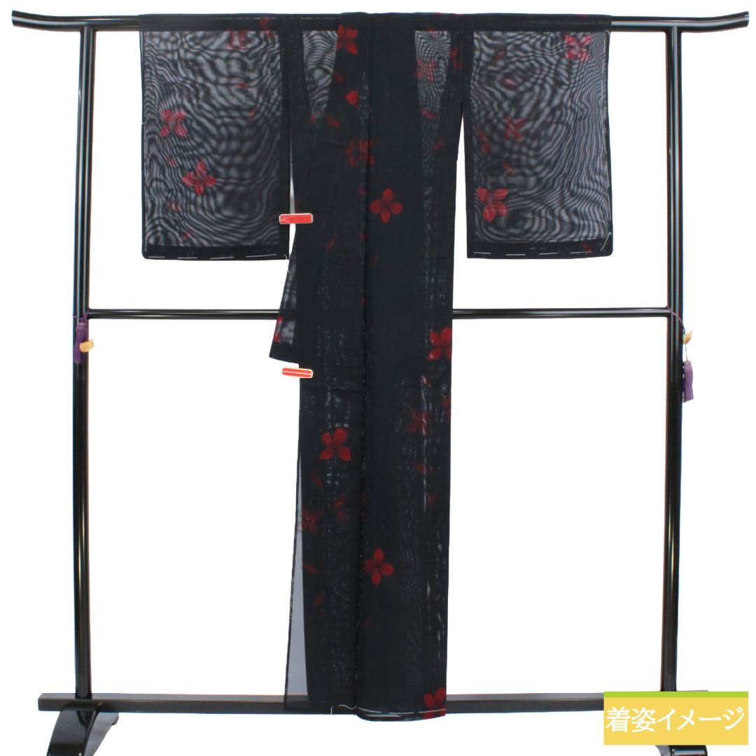 夏物 正絹 お召 Sランク 身丈155cm 裄丈63cm 褐色（かちいろ） 草花模様 紗 紫系 1132004292320