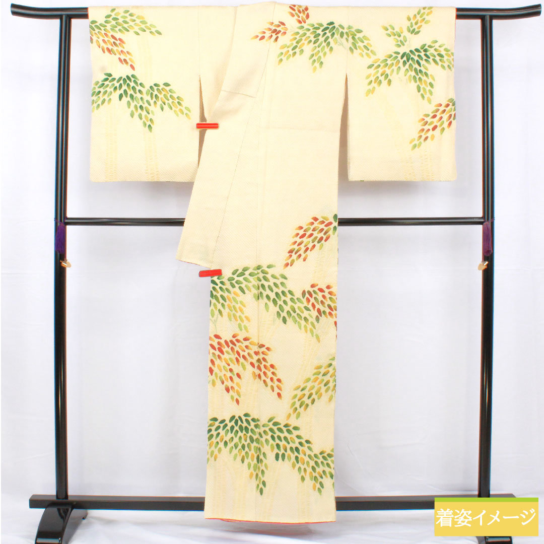 Homongi, pure silk, lined, length 160.5cm, sleeve length 64.5cm, pale yellow, all-dyed, abstract pattern, S rank, yellow, 1112005552423